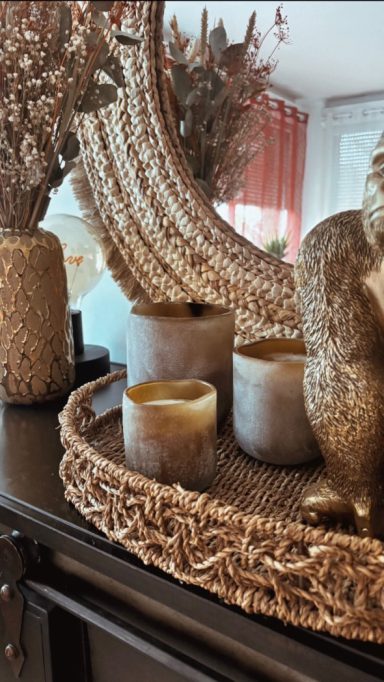 Trio de bougies en cire végétale parfumée Velours orientale de couleur beige, marron